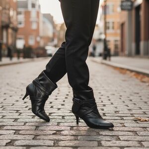 Wild Diva Elegant Black Ankle Boots, pull on, size 7.5